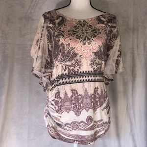 Size M Espresso multicolored blouse w/ sinching